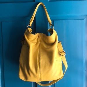 J Crew yellow leather hobo bag